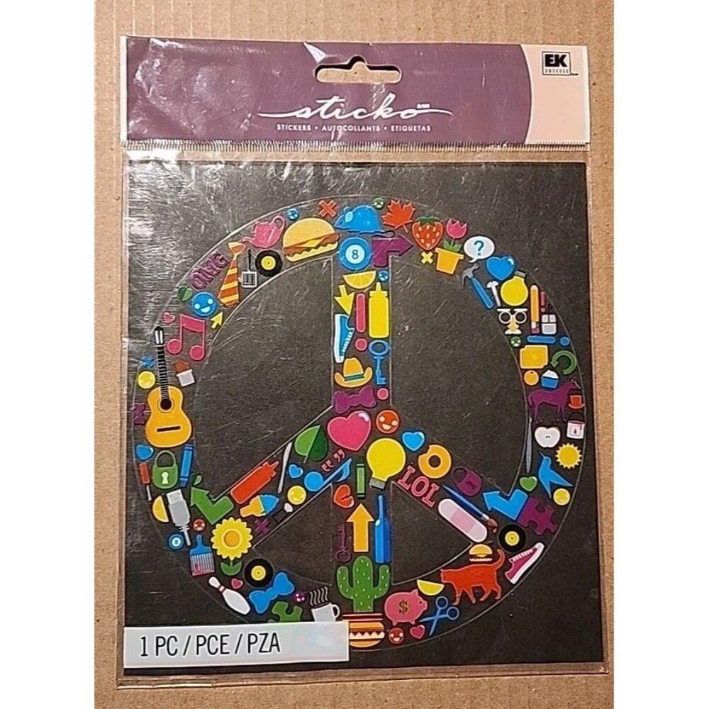 RARE Sticko Jumbo Colorful Peace Sign Guitar Food Cactus Cat Scrapbook Sticker